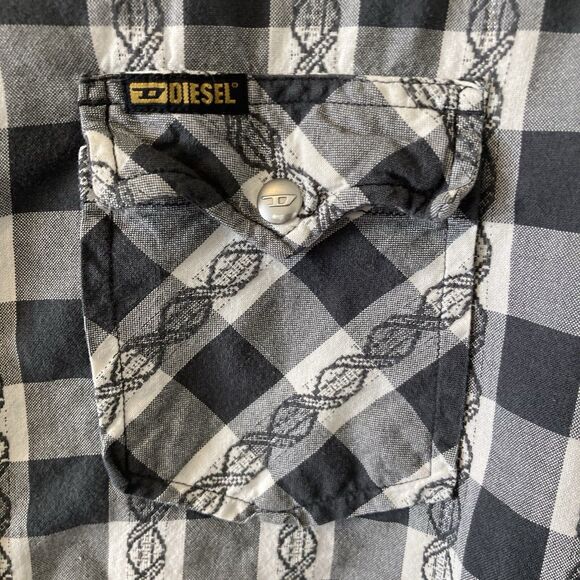 Vintage Diesel Button Down Shirt Western Snap Black Plaid Long Sleeve Medium - Picture 4 of 10